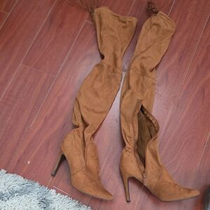 Women's Over-the-Knee Suede Pointed-Toe Stiletto Boots - Tan